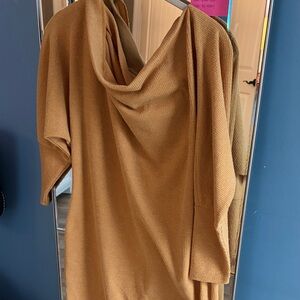 Cozy Tan Women's Sweater (wide neck) goes across shoulder to shoulder.